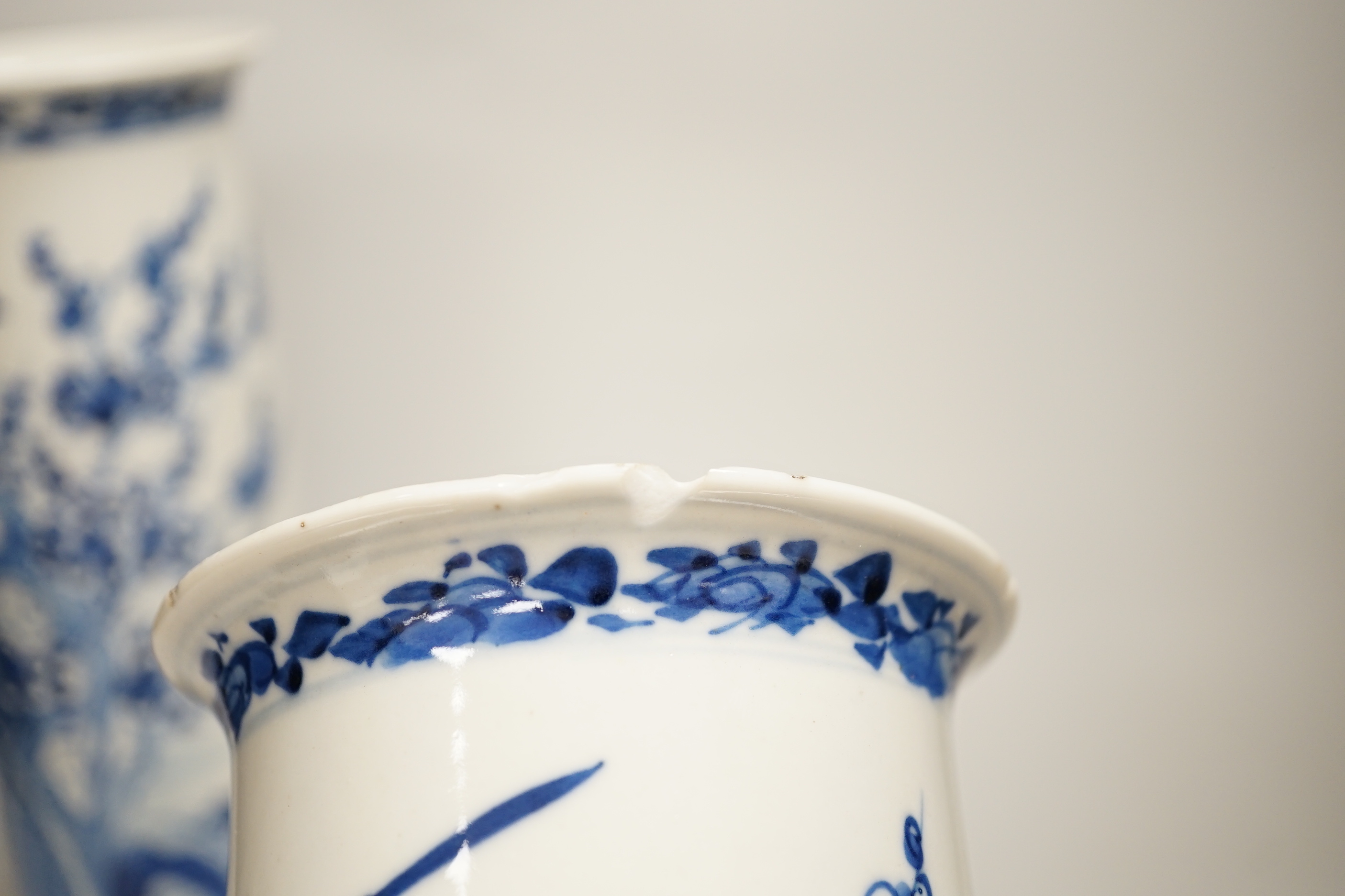 A pair of 19th century Chinese blue and white sleeve vases, and a similar ovoid ‘dragon’ jar, vases 31cm high